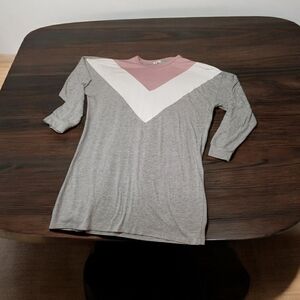 Heart & Hips Pink White and Gray Long Sleeve Tunic Top Size Large
